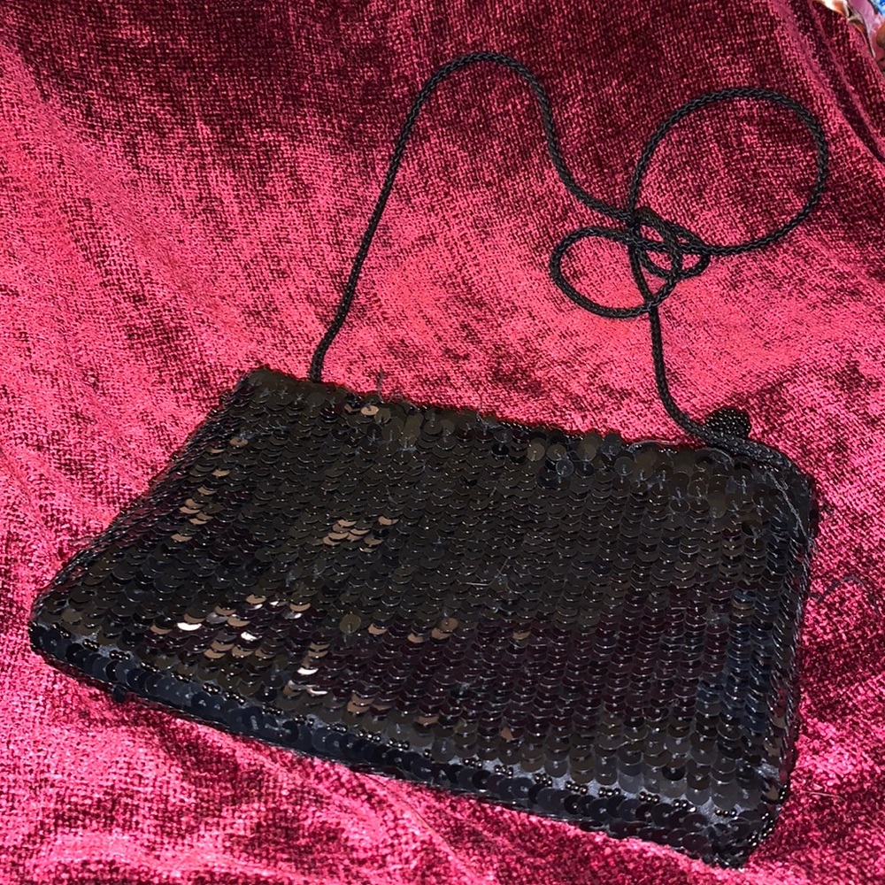 Black sequin hand bag